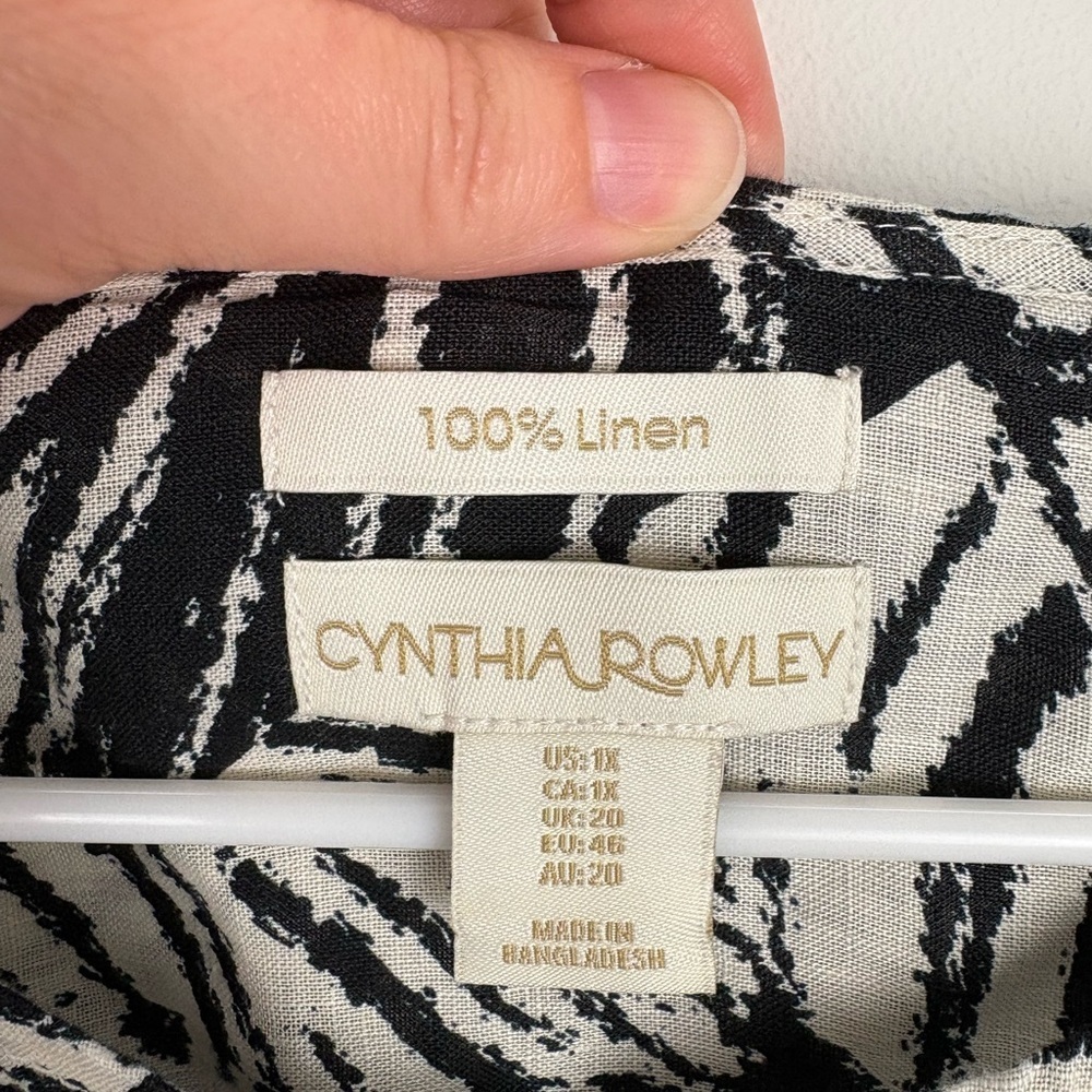 Cynthia Rowley 100% Linen 1X Leaf-Print Button Up Graphic Coastal Palm Springs - Picture 2 of 9